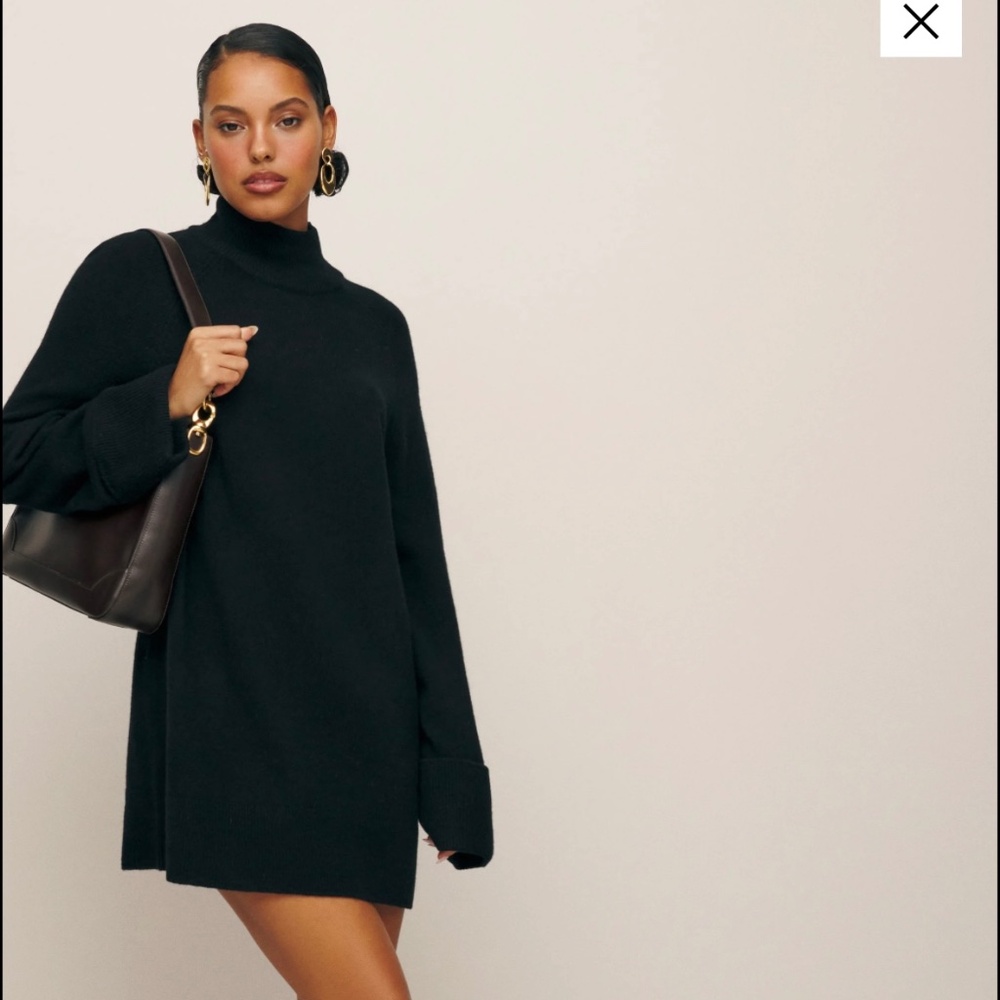 Reformation Tate Regenerative Wool Sweater Dress Black - Size S